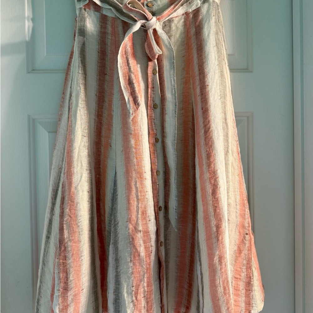 Anthropologie Striped Midi Skirt 100% Linen New With Tags